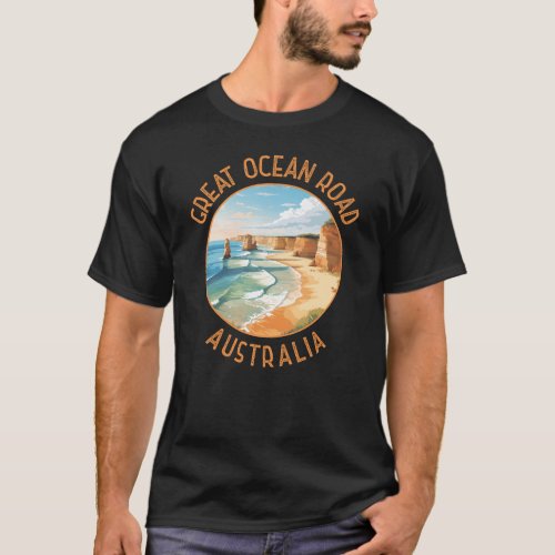 Great Ocean Road Australia Distressed Circle Retro T_Shirt