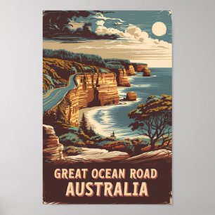 Great Ocean Road Australia Illustration Travel Art Poster