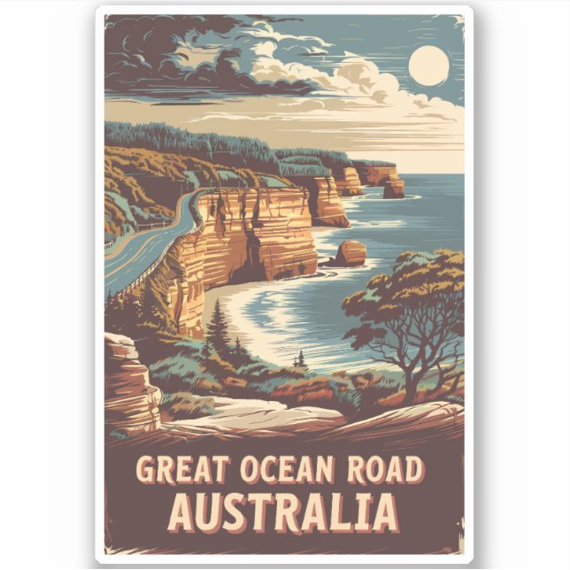 Great Ocean Road Australia Illustration Travel Art Sticker (Front)