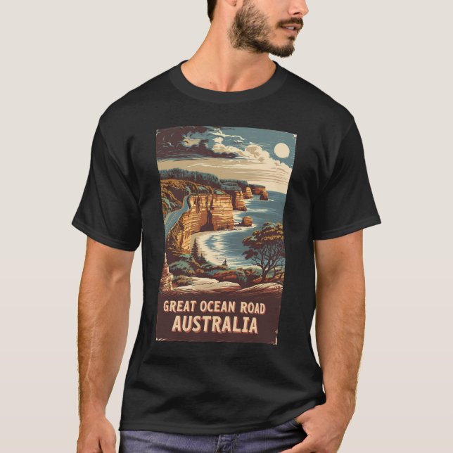 Great Ocean Road Australia Illustration Travel Art T-Shirt (Front)
