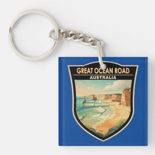 Great Ocean Road Australia Travel Art Vintage Keychain