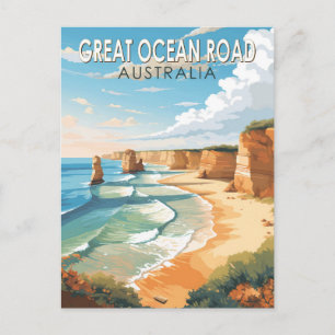Great Ocean Road Australia Travel Art Vintage Postcard