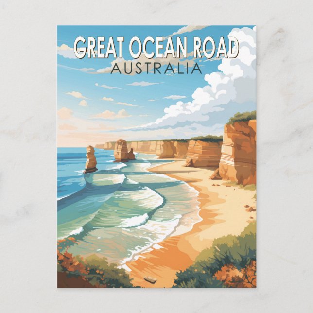 Great Ocean Road Australia Travel Art Vintage Postcard (Front)