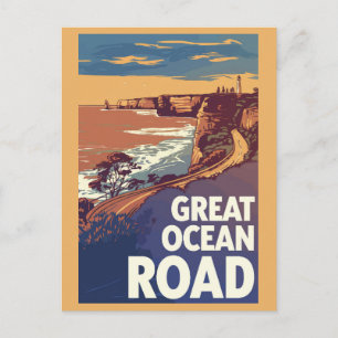 Great Ocean Road Travel Art Vintage Postcard