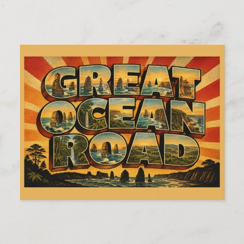 Great Ocean Road VIC Vintage Travel Art Postcard