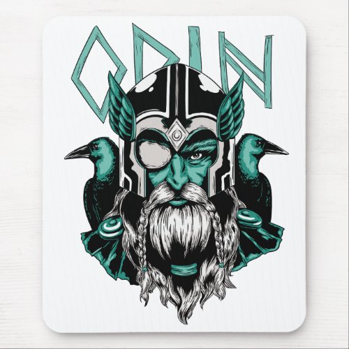Great ordic god Odin with two ravens Mouse Pad