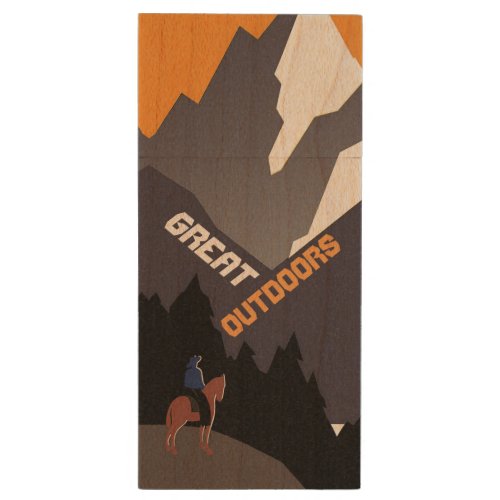 Great Outdoors Retro Montana Travel Advert Art Wood Flash Drive