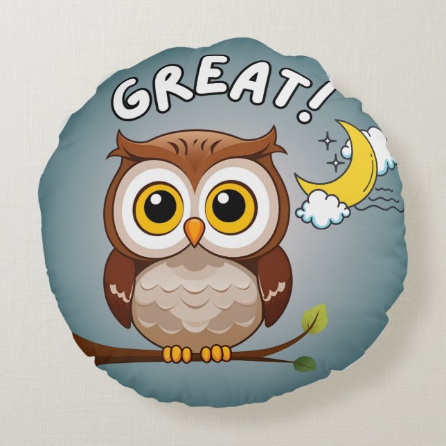 Great!, Owl  Round Pillow (Back)