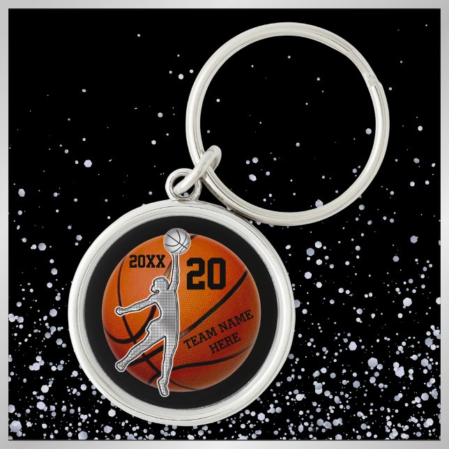 Great Personalized Basketball Team Gifts for Girls Keychain (Personalized basketball keychains. Nice, basketball team gifts for girls senior night basketball.)