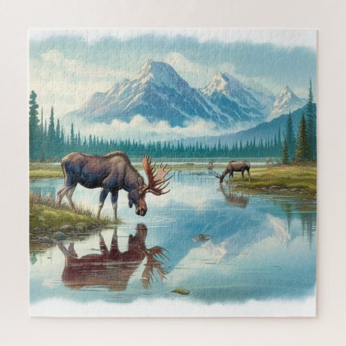 Great picture of moose in mountains jigsaw puzzle