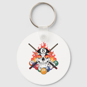 Great Pool Billiards Player Skull Billiard Cue Ll  Keychain