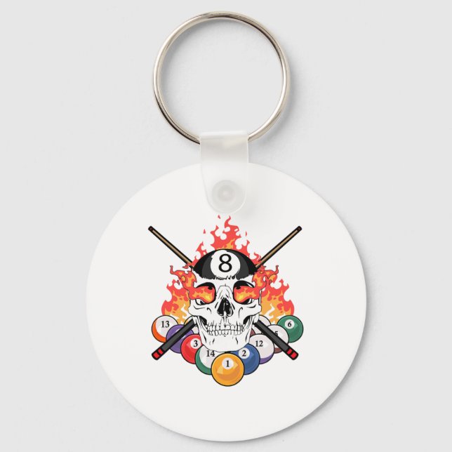 Great Pool Billiards Player Skull Billiard Cue Ll  Keychain (Front)