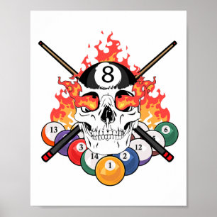 Great Pool Billiards Player Skull Billiard Cue Ll Poster