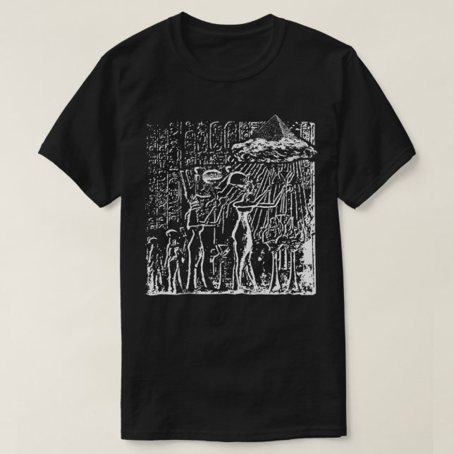 Great Pyramid Of Giza Ancient Alien UFO Hieroglyph T-Shirt (Design Front)