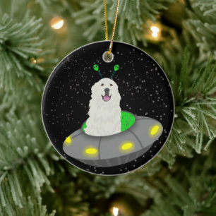 Great Pyrenees Alien UFO Ceramic Ornament