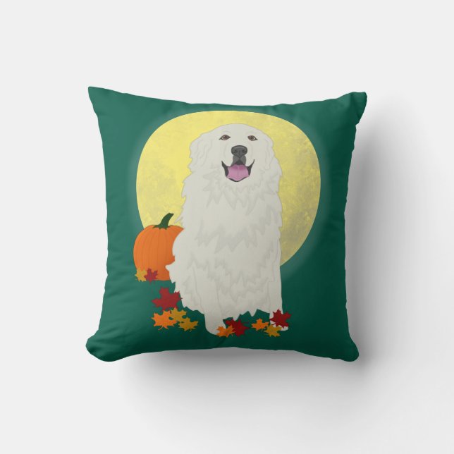 Great Pyrenees Autumn Throw Pillow (Front)