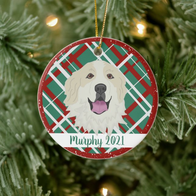 Great Pyrenees Badger Markings Christmas Ceramic Ornament (Tree)