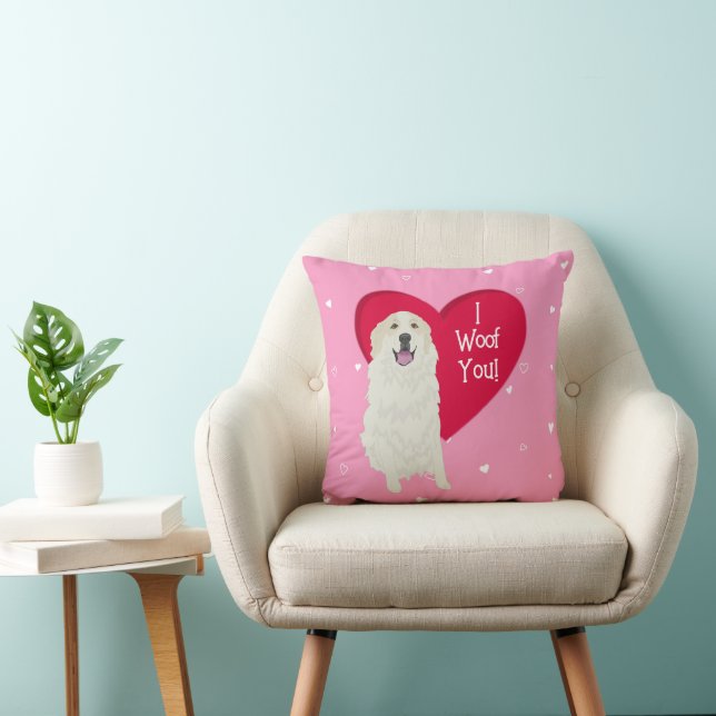 Great Pyrenees Badger Markings Valentines Day Throw Pillow (Chair)