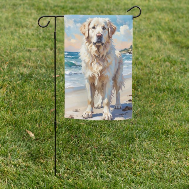 Great Pyrenees Calm Beach Dog Art Garden Flag (In SItu)