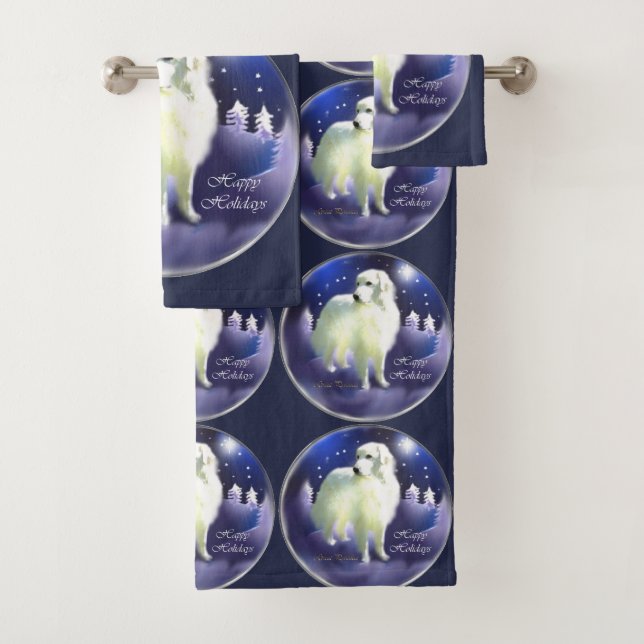 Great Pyrenees Christmas Bath Towel Set (Insitu)