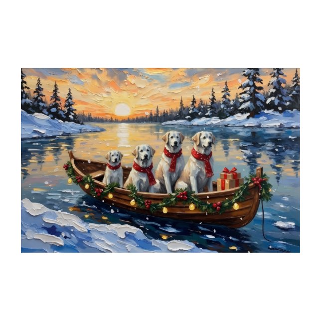 Great Pyrenees Christmas Boat Holiday Acrylic Print (Front)