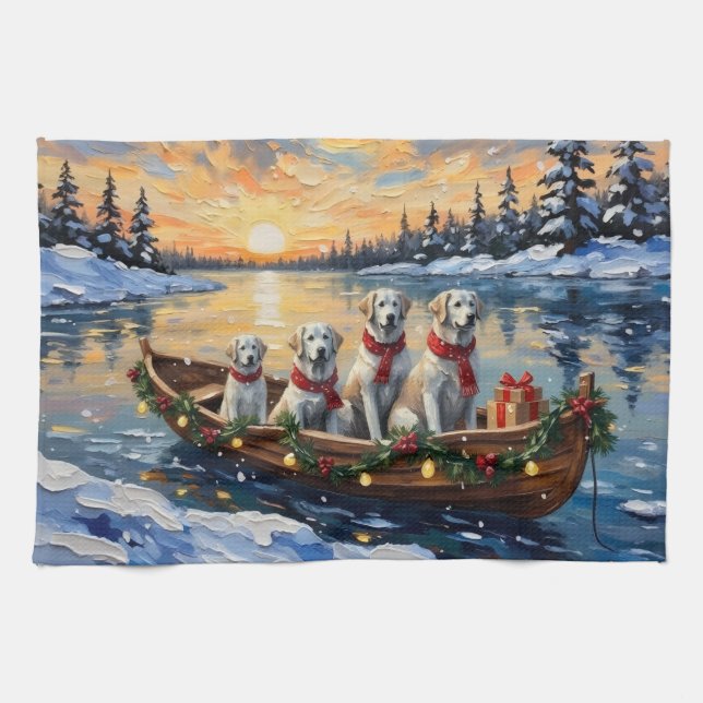 Great Pyrenees Christmas Boat Holiday Kitchen Towel (Horizontal)