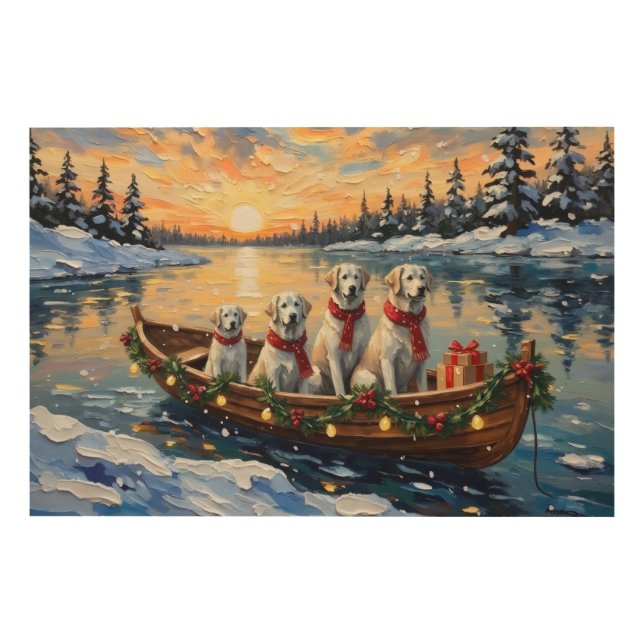 Great Pyrenees Christmas Boat Holiday Wood Wall Art (Front)
