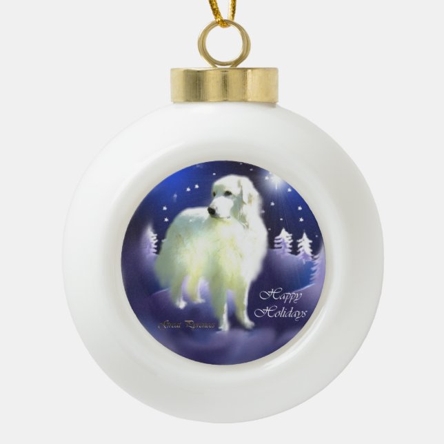 Great Pyrenees Christmas Ceramic Ball Christmas Ornament (Front)