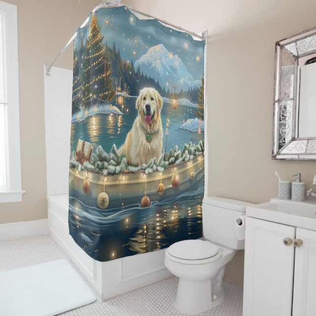 Great Pyrenees Christmas Festive Voyage Shower Curtain (In Situ)