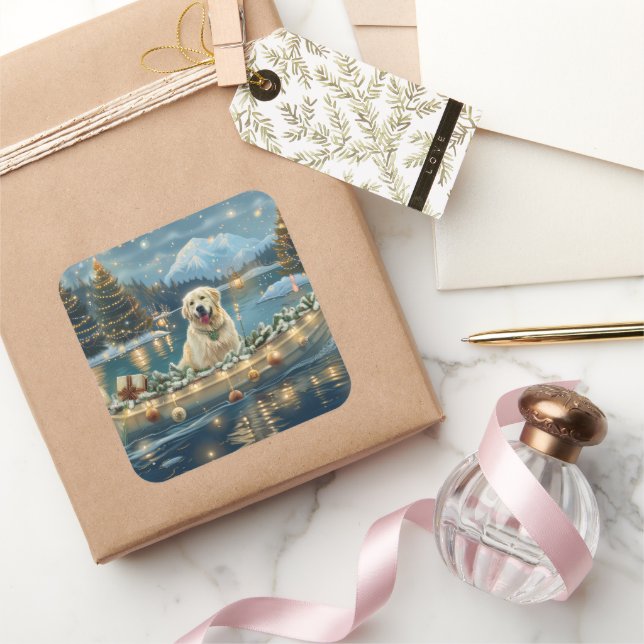 Great Pyrenees Christmas Festive Voyage Square Sticker (Gifting)