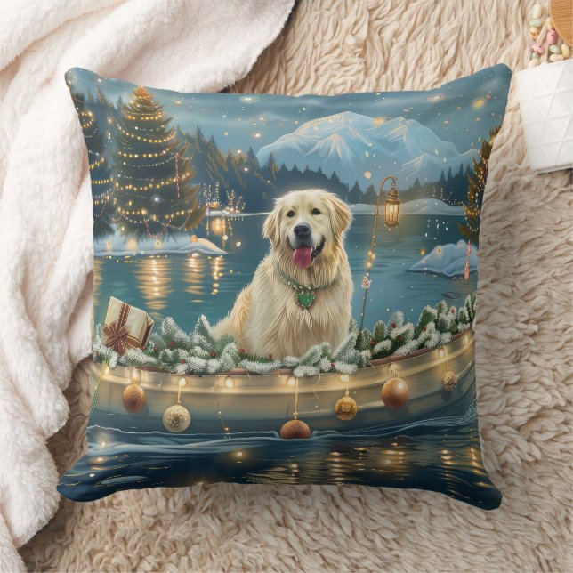 Great Pyrenees Christmas Festive Voyage Throw Pillow (Blanket)