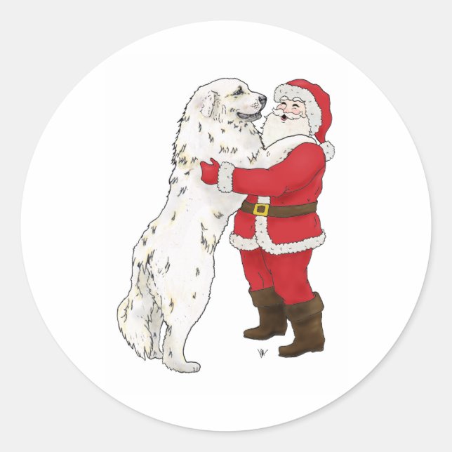 Great Pyrenees Christmas Greeting Classic Round Sticker (Front)
