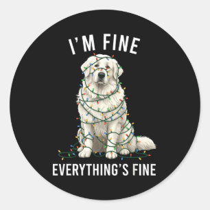 Great Pyrenees Christmas I'm Fine Everything Is Fi Classic Round Sticker