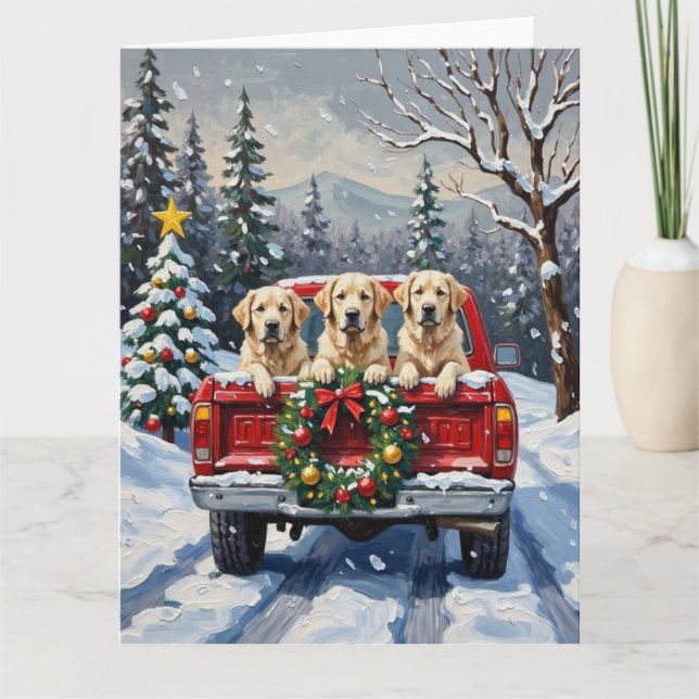 Great Pyrenees Christmas Red Truck Holiday Card (Front)