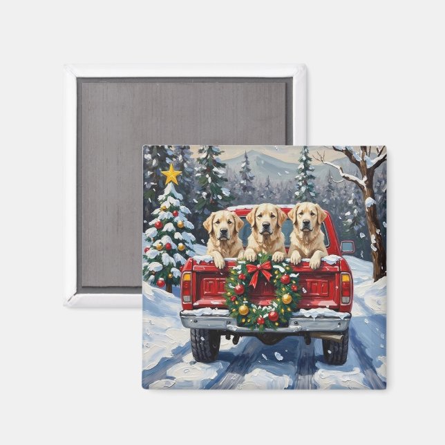 Great Pyrenees Christmas Red Truck Holiday Magnet (Front/Back)