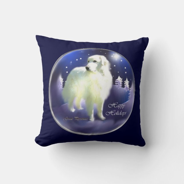 Great Pyrenees Christmas Throw Pillow (Front)