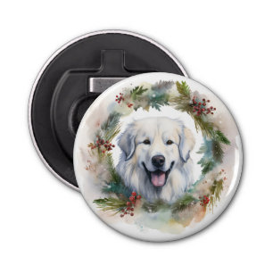 Great Pyrenees Christmas Wreath Festive Pup  Bottle Opener