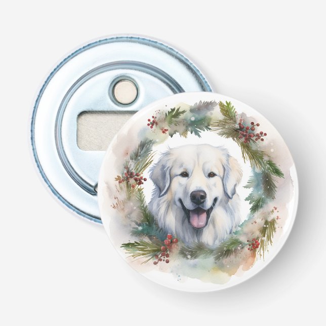 Great Pyrenees Christmas Wreath Festive Pup  Bottle Opener (Front)