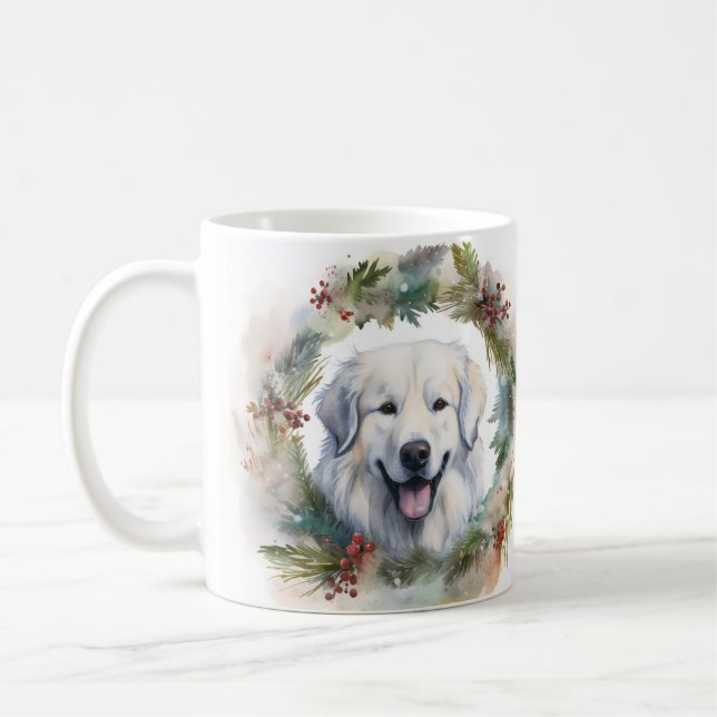 Great Pyrenees Christmas Wreath Festive Pup  Coffee Mug (Left)