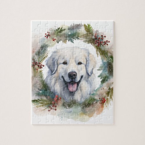 Great Pyrenees Christmas Wreath Festive Pup  Jigsaw Puzzle