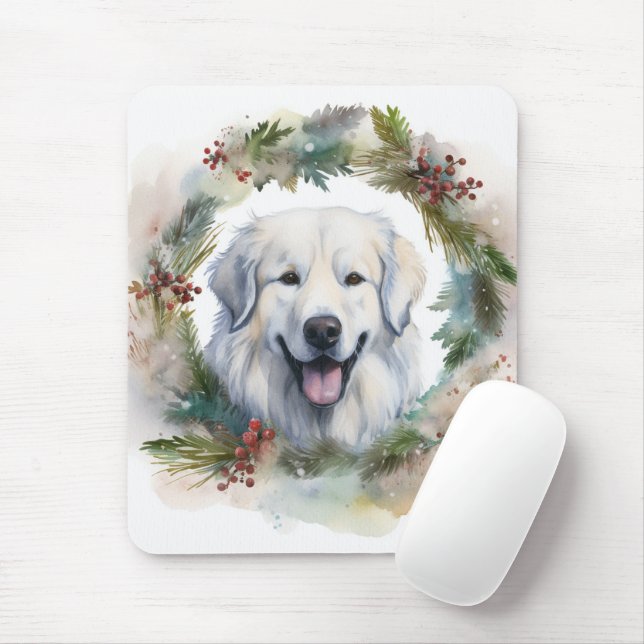 Great Pyrenees Christmas Wreath Festive Pup  Mouse Pad (With Mouse)