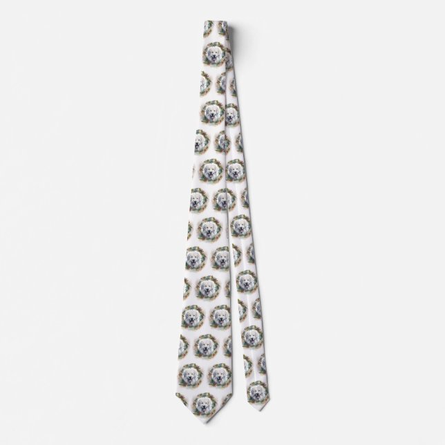 Great Pyrenees Christmas Wreath Festive Pup  Neck Tie (Front)