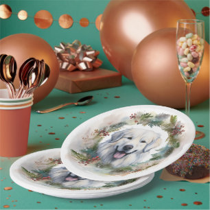 Great Pyrenees Christmas Wreath Festive Pup  Paper Plates