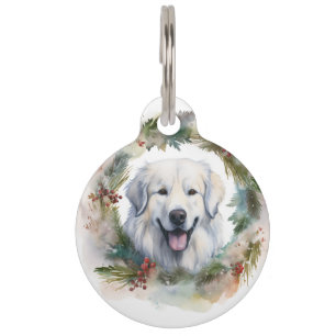 Great Pyrenees Christmas Wreath Festive Pup  Pet ID Tag