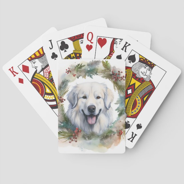 Great Pyrenees Christmas Wreath Festive Pup  Poker Cards (Back)