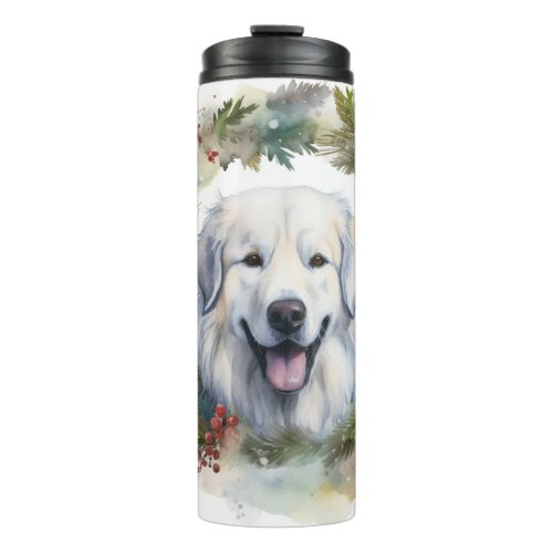 Great Pyrenees Christmas Wreath Festive Pup  Thermal Tumbler