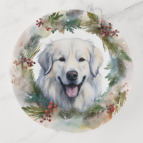 Great Pyrenees Christmas Wreath Festive Pup  Trinket Tray