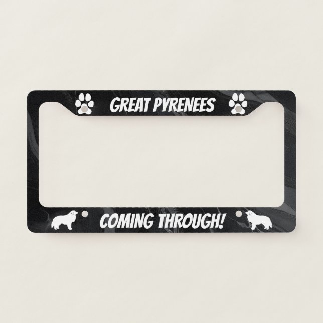 Great Pyrenees Coming Through License Plate Frame (Front)