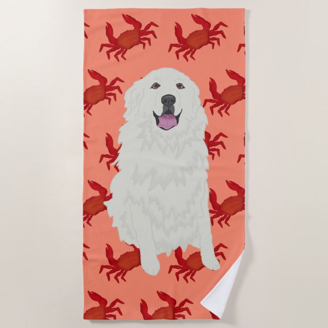 Great Pyrenees Crabs Beach Towel (Front)