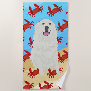 Great Pyrenees Crabs  Beach Towel